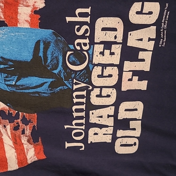 JOHNNY‎ CASH Zion Blue Cotton Ragged Old Flag T Shirt Mens Sz XL VTG Y2K - Picture 5 of 10